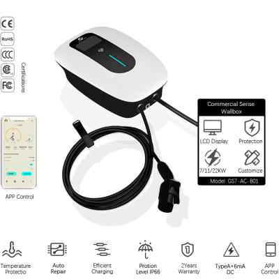 Residential Ev Charging Stations AC EV Chargers IP66 Type2 Plug 32 A 30mA Type A+6mA DC