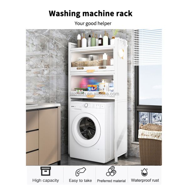 With Cabinet Door  Bathroom Cabinet Foldable Washing Machine Organiser Storage Rack Metal Above Shelf Over the Toilet Rack