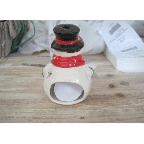 Strong Dolomite Snowman Tealight Holder , Ceramic Christmas Candle Holders Earthenware