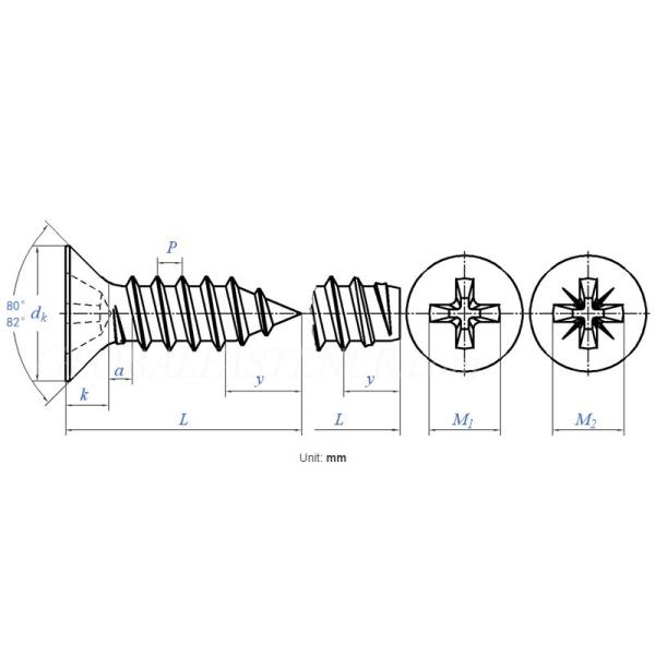 Flat Head Screws DIN 7982 Cross Recessed Countersunk Head Tapping Screws