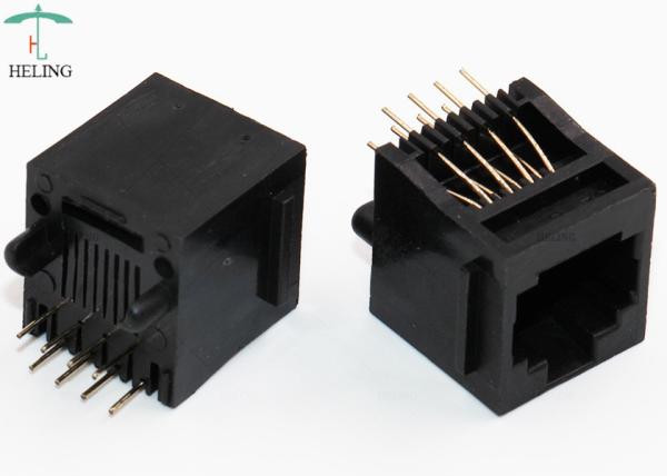1x1 Ports RJ45 Ethernet Connector 180 Degree Black Housing Gold Plating