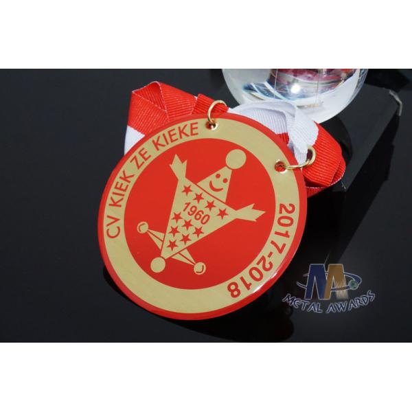 Printing Full Color Epoxy Carnival Metal Award Medals With Red / White Strip Ribbon