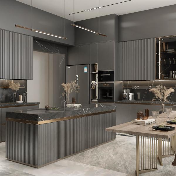 Custom Solid Wood Cupboard Cabinetry Set Luxury Kitchen Cabinets For Villa