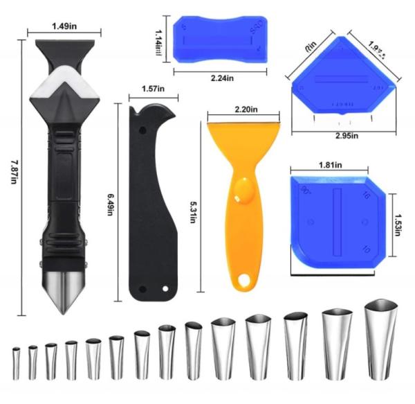 Stainless Steel head 3 in 1 Caulking Tools Sealant Caulk Nozzle Applicator 26PCS Caulking Finisher Tool Kit