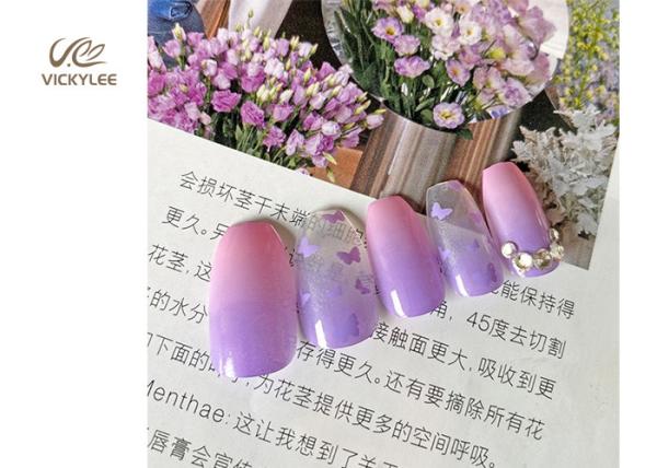 Press On Artificial Coffin Purple DIY Fake Nails With Crystal Stone