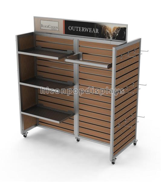 Clothing Store Furniture 4 Way Garment Hanging Wood Freestanding Slatwall Displays