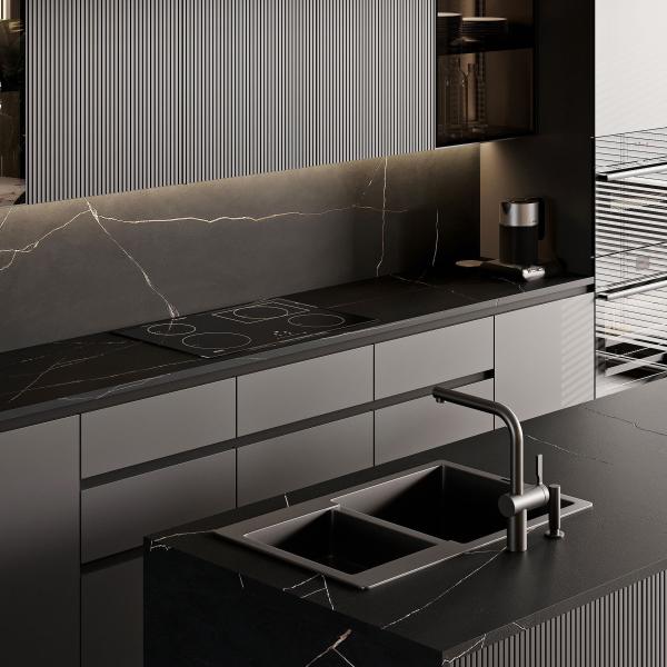 Деревянный лаковый кухонный шкаф