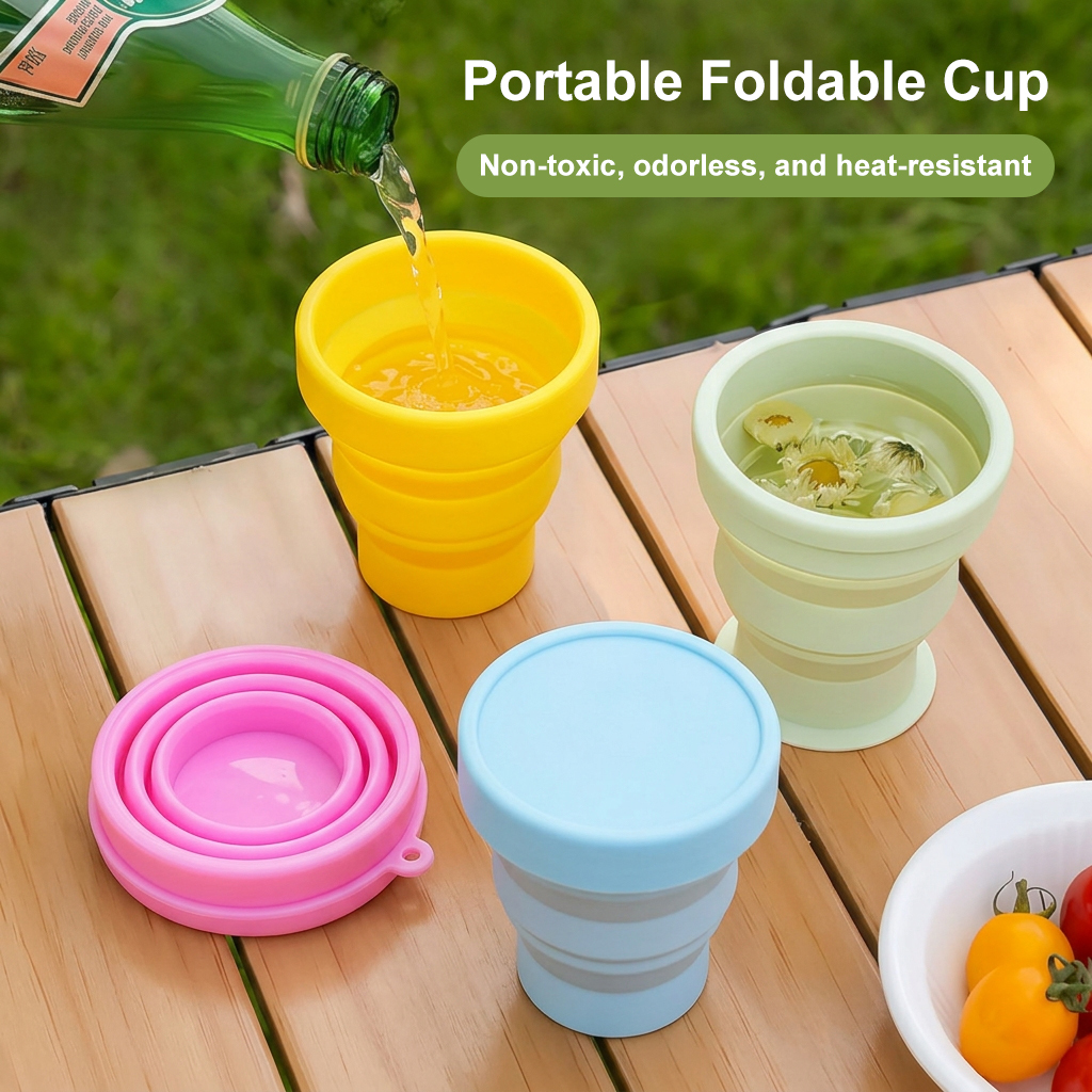 Custom Logo Food Grade Silicone Foldable Cup Wholesale Reusable Collapsible Travel Drinking Cup Portable Silicone Water Bottle