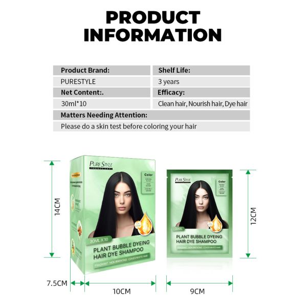 Shampoo colorant capillaire noir à bulles à action rapide, formule à base de plantes, sans danger pour les cheveux et la peau