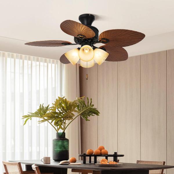 Ventilateur de plafond de style américain décoratif vintage enroulé Ventilateur de plafond alimenté avec lumière