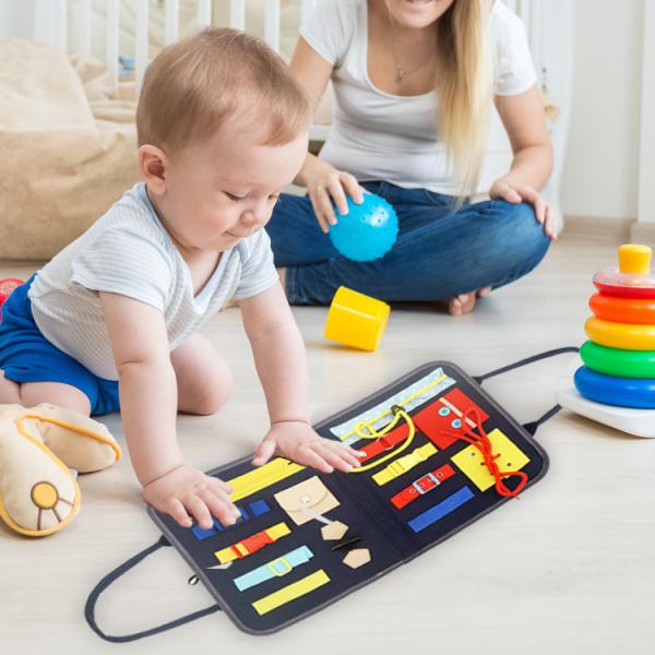 Felt Busy Board Montessori Toys for Toddler, Montessori Educational Busy playboard with latches