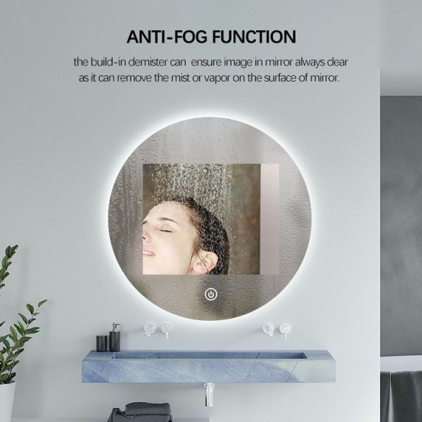 Luxury Backlit Circular LED Mirror Decorative Frameless Smart Vanity Mirror With Defogger 3 Color Dimming