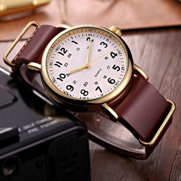ODM Leather Band Chronograph Watch Brown Leather Strap Stainless Steel Buckle