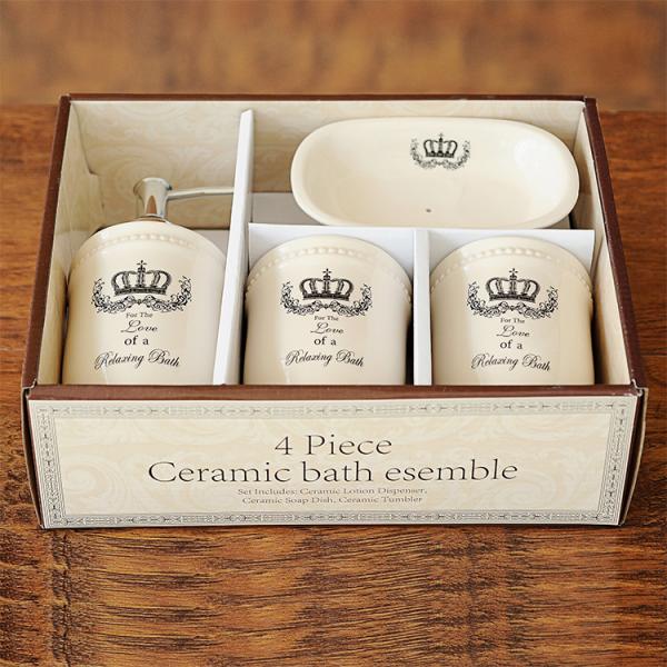 Round 4 Piece Ceramic Bathroom Set White Glazed For Home Hotel