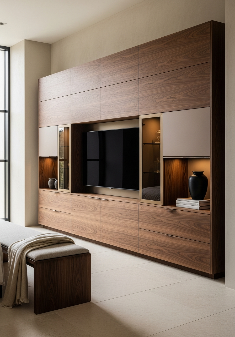 Hotel Atmosphere Walnut Media Console in 304 Stainless Steel