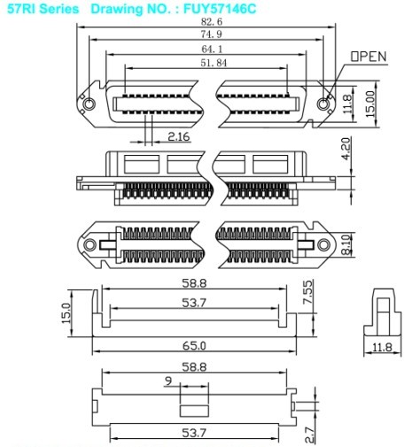 Разъем струбцины Pin Centronic IDC женщины 64 с зажимом кабеля 2.16mm