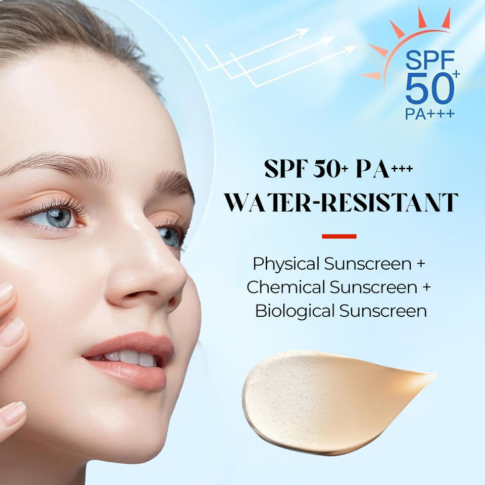OEM ODM brand customized anti-aging UV coloring sunscreen SPF 50 waterproof physics+facial moisturizer sunscreen lotion