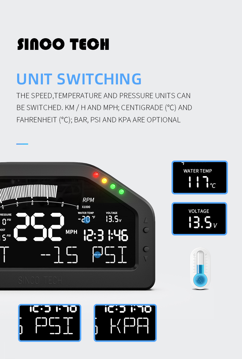 Датчики гоночной машины ABS 16VDC Bluetooth дисплея LCD 6,5 дюйма