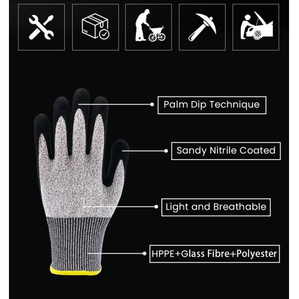 Guantes de seguridad de nitrilo, guantes resistentes a cortes para la construcción