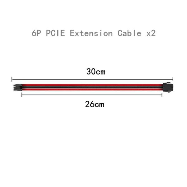 ATX  24pin*1 4+4Pin*1 6+2 Pin*2 6pin*2  Braided Sleeved Power Supply Extension Cable Sets 18AWG length 300mm  Black Red