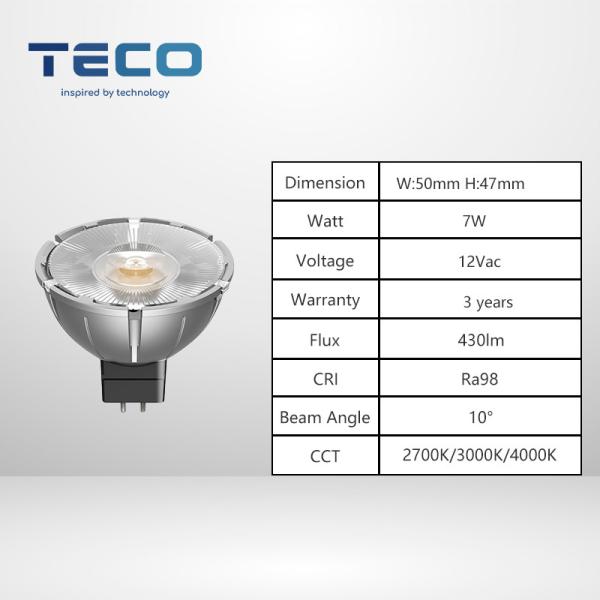 2700K très chaud ampoules à LED MR16 blanches 7W MR16 LED Spot 12V Dimmable 10 degrés