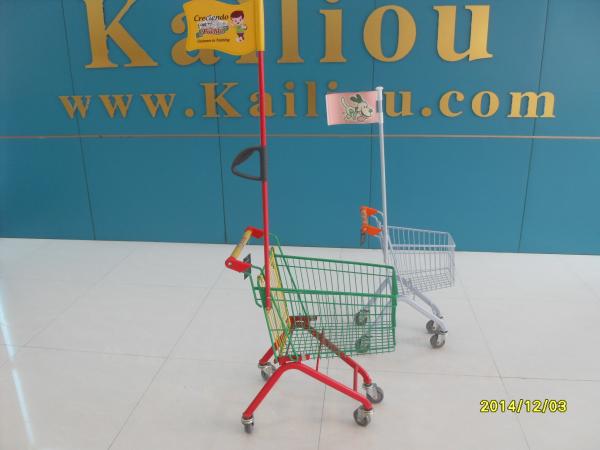 Q195 Low Carbon Steel Kids Shopping Carts With Colored powder Coating and with a flag and logo