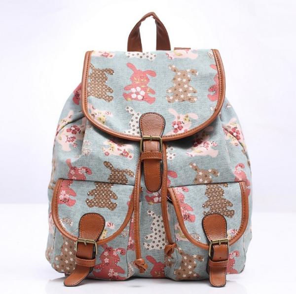 2016 new spring and summer fashion casual women canvas printing two pocket backpack