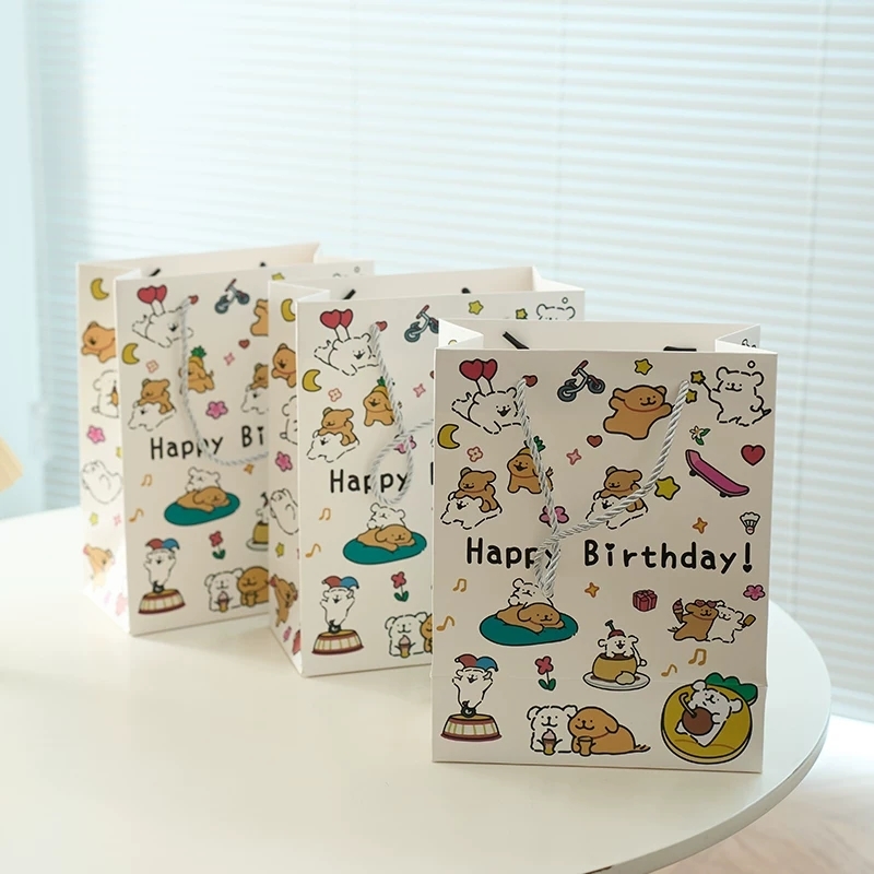 Cute Cartoon Birthday Gift Paper Bags with Twisted Rope Handles