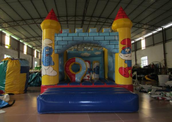 0.55mm PVC Tarpaulin Inflatable Smurf Jumping Castle House / Small Baby Bounce House