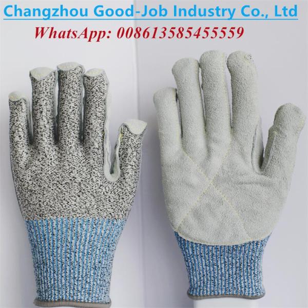 13G Finger Covered Cut Resistant HPPE Cut Proof Working Hand Gloves Level 5 Cow Split Leather Welding Gloves