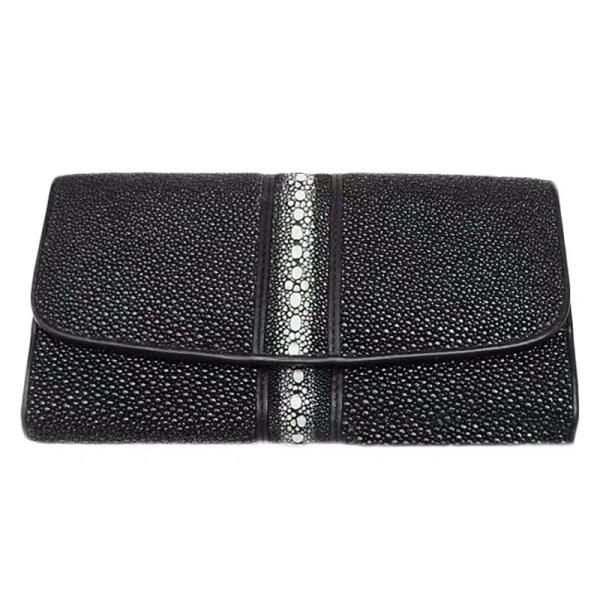Unisex Style Authentic Stingray Skin Women Long Wallet Lady Card Holders Genuine Leather Female Large Clutch Purse