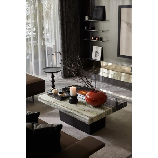 OEM/ODM CUSTOM MODERN LUXURY HOTEL LIVING & DINING FURNITURE SET | MARBLE COFFEE TABLE, L-SHAPED LEATHER SOFA, MARBLE KITCHEN ISLAND & ROUND DINING TABLE FOR VILLA & HIGH-END RESIDENTIAL