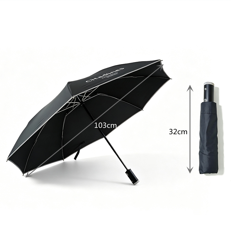 Automatic Folding Umbrella with Built-in LED Flashlight Night Reflective Strips and Aluminum Fiberglass Frame