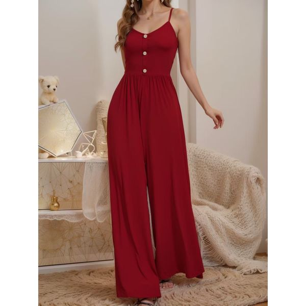 2026 New Summer Trend Stylish Strapless Waist-Cinching Wide-Leg Jumpsuit with Lightweight Breathable Fabric