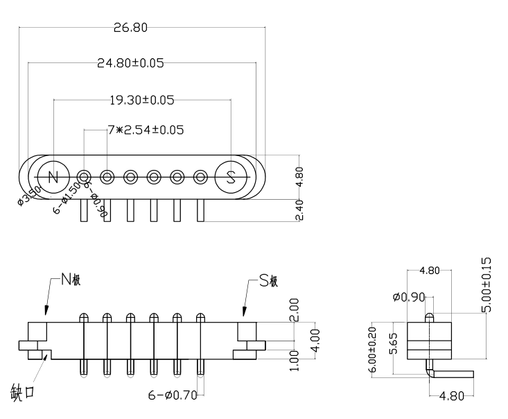 Customized 6pin male and female magnetic right angle pogo pin connector 
