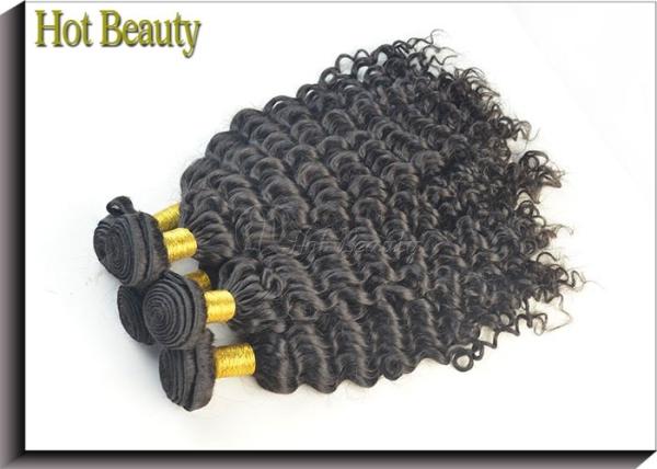 Custom Natural Black Remy Virgin Human Hair Extensions Deep Wave
