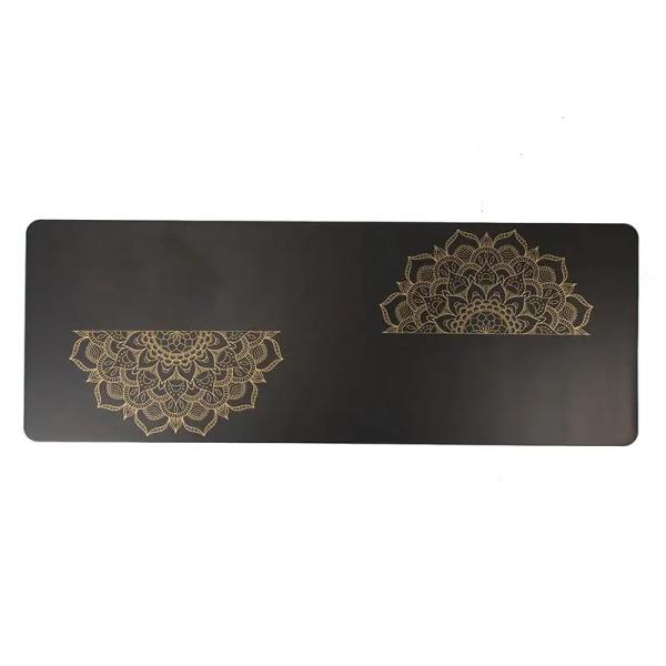 Eco Friendly Private Label Custom Wholesale 4mm Hot Gold Stamping UV Printing Black Natural Rubber PU Leather Yoga Mat