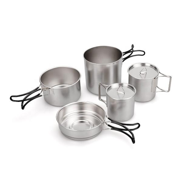 New Arrival 7 Pcs 304 Stainless Steel Camping Cookware Set Multi-person Soup Pot Set Outdoor Cooking Pot Set For Hiking