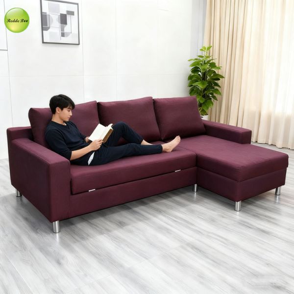Modern L-Shaped Linen Fabric Corner Sofa For Living Room Saving-Space Convertible Sleeping Foldable Sofa Bed