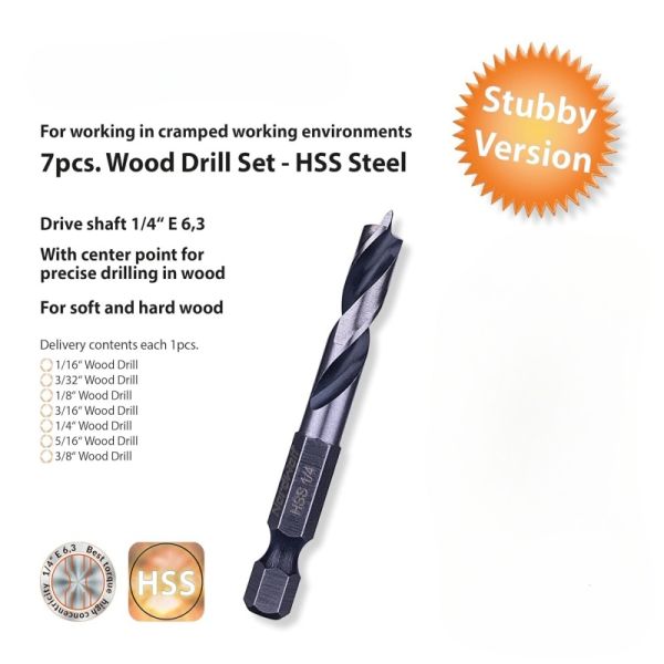 SAE Stubby Woodworking Drill Bits (1/16