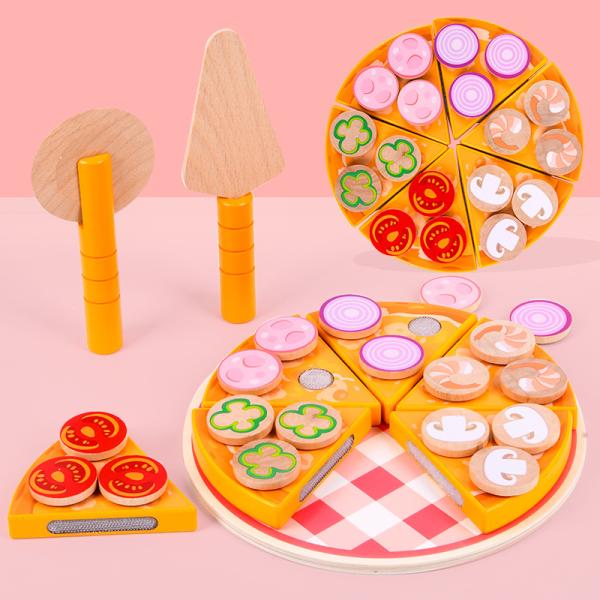 Food Cooking Simulation Wooden Pizza Toy Fruit Vegetable With Tableware
