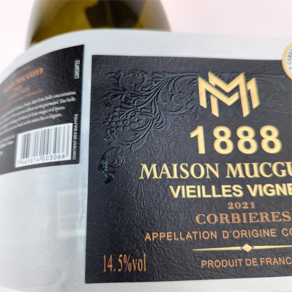 Etiqueta de bebidas de vino tinto de alta gama Adhesivo de lámina de oro Texturas autoadhesivas Envases industriales de vinilo brillante