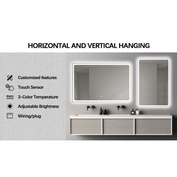 Shatterproof Bathroom Mirror With LED Light , Dimming Defogger Bathroom Mirror