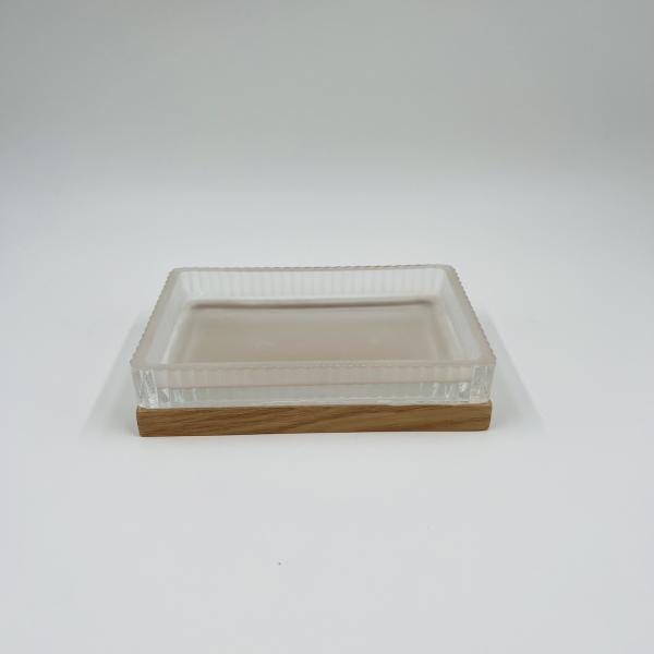 Conjunto de banheiro de vidro de luxo quadrado de forma branca com costelas verticais de faixa de vidro de distribuidor de sabão