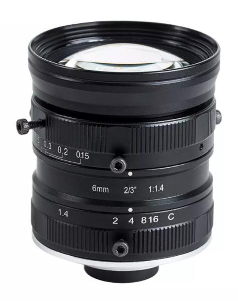 6mm 2/3 F1.4-16 5MP C Mount Manual Iris Machine Vision Lens for Industrial Measurement or Inspection