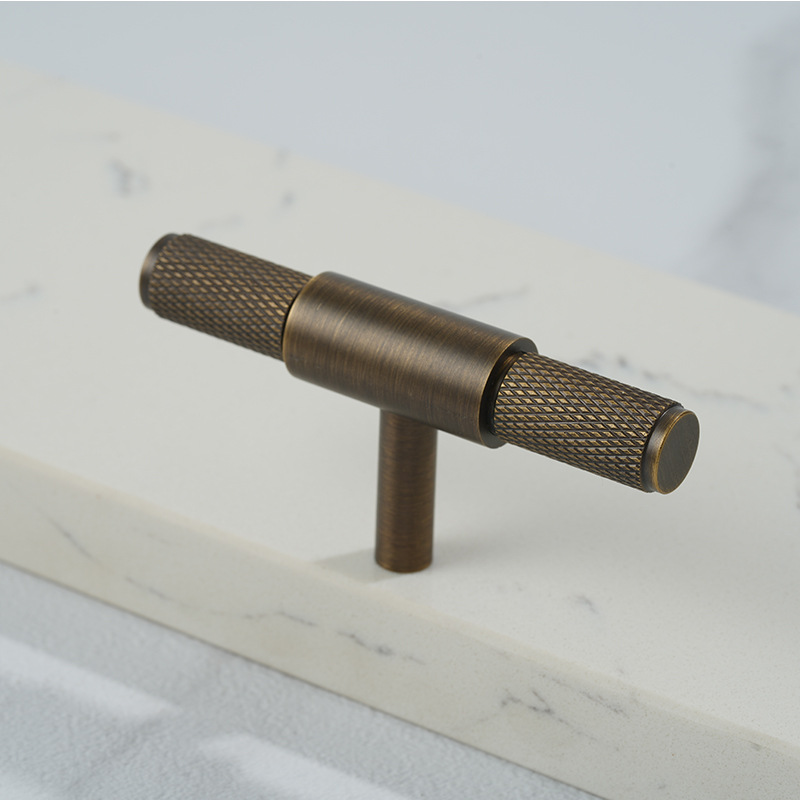 Modernity Minimalist Nordic Brass T-Bar Long Handle Adjustable Cabinet Wardrobe Door Hardware with Knurled Door Knob