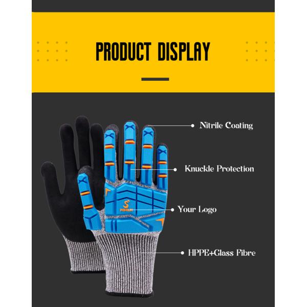 Blue TPR Protection contre les chocs Gants de sécurité Résistance à l'abrasion Écran tactile Compatibilité pour les tâches de travail
