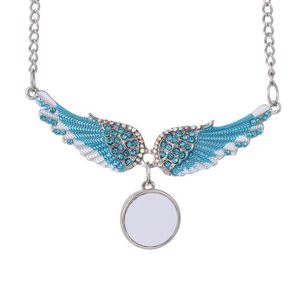 Personalized Photo Necklace Fashion Angel Wings Snap Button Pendant Necklace Sublimation Blank Necklace