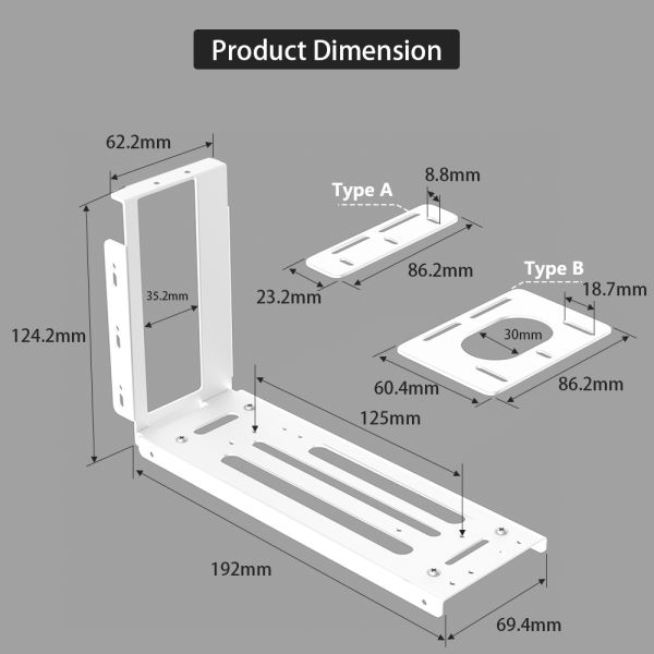 Vertical GPU Mount Bracket with 2 Slots and Durable Metal Construction for eGPU Dock in White