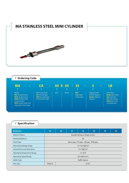 Pneumatic Airtac type MA Series Double acting Stainless steel pneumatic Cylinder/Stainless